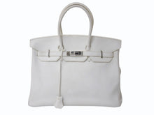 Load image into Gallery viewer, 極美品 HERMES エルメス BIRKIN バーキン35 ホワイト シルバー金具 トリヨンクレマンス ハンドバッグ □K刻印 中古 4b002042