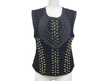 Load image into Gallery viewer, BALMAIN x H&amp;M バルマン Rope Embellishment Top Braided Blouse 101255 ブラウス サイズ 36 6 Black Gold 美品 中古 4b002051