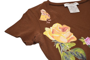 極美品 Christian Dior クリスチャンディオール Vネック半袖Tシャツ 5A16155591 サイズ40 マルチプリント ブラウン ガリアーノ期 中古 4b002054