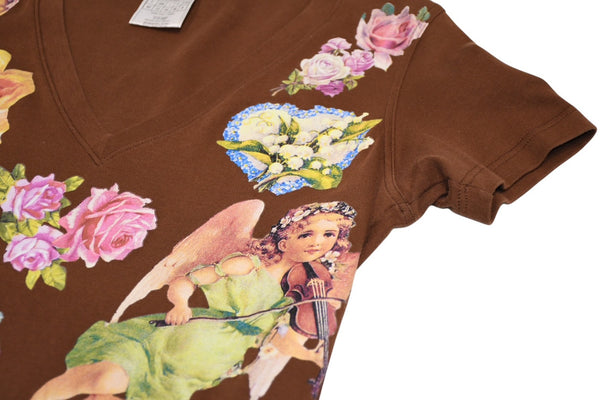極美品 Christian Dior クリスチャンディオール Vネック半袖Tシャツ 5A16155591 サイズ40 マルチプリント ブラウン ガリアーノ期 中古 4b002054