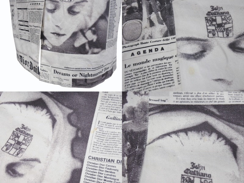 Very Good Condition CHRISTIAN DIOR John Galliano Newspaper Skirt White Black Used 4b002057