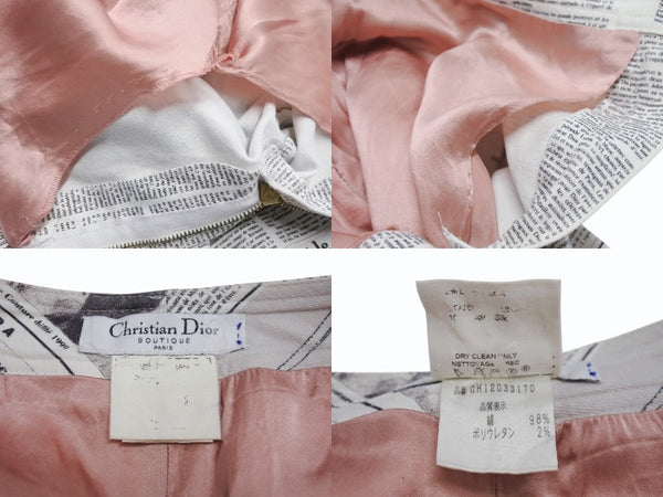 極美品 CHRISTIAN DIOR クリスチャンディオール ジョンガリアーノ ニュースペーパー スカート ホワイト ブラック 中古 4b002057