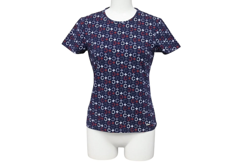 極美品 CELINE セリーヌ 半袖Tシャツ チビT マカダム柄 コットン スパンデックス ネイビー ホワイト レッド サイズS 中古 4b002059