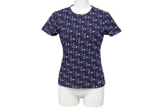 Very Good Condition CELINE Short Sleeve T-shirt Chibi T Macadam Pattern Cotton Spandex Navy White Red Size S Used 4b002059