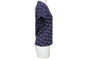 Very Good Condition CELINE Short Sleeve T-shirt Chibi T Macadam Pattern Cotton Spandex Navy White Red Size S Used 4b002059