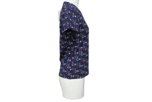 画像をギャラリービューアに読み込む, 極美品 CELINE セリーヌ 半袖Tシャツ チビT マカダム柄 コットン スパンデックス ネイビー ホワイト レッド サイズS 中古 4b002059