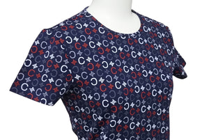 Very Good Condition CELINE Short Sleeve T-shirt Chibi T Macadam Pattern Cotton Spandex Navy White Red Size S Used 4b002059
