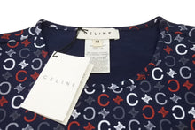 画像をギャラリービューアに読み込む, 極美品 CELINE セリーヌ 半袖Tシャツ チビT マカダム柄 コットン スパンデックス ネイビー ホワイト レッド サイズS 中古 4b002059