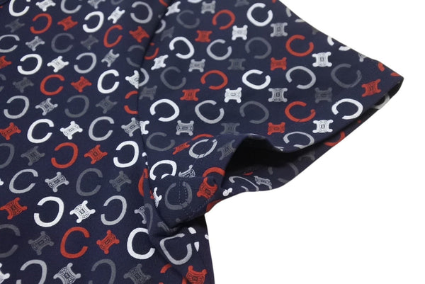 Very Good Condition CELINE Short Sleeve T-shirt Chibi T Macadam Pattern Cotton Spandex Navy White Red Size S Used 4b002059