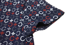 画像をギャラリービューアに読み込む, 極美品 CELINE セリーヌ 半袖Tシャツ チビT マカダム柄 コットン スパンデックス ネイビー ホワイト レッド サイズS 中古 4b002059