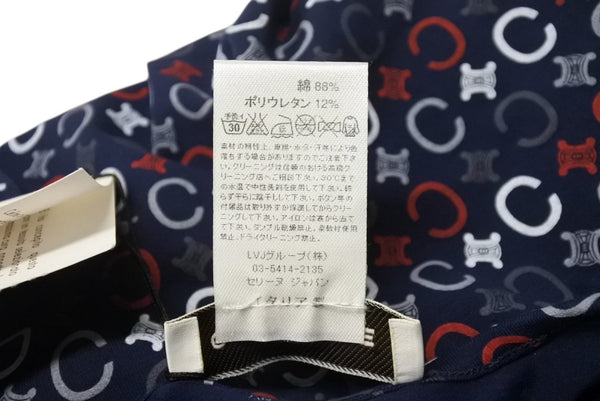 Very Good Condition CELINE Short Sleeve T-shirt Chibi T Macadam Pattern Cotton Spandex Navy White Red Size S Used 4b002059