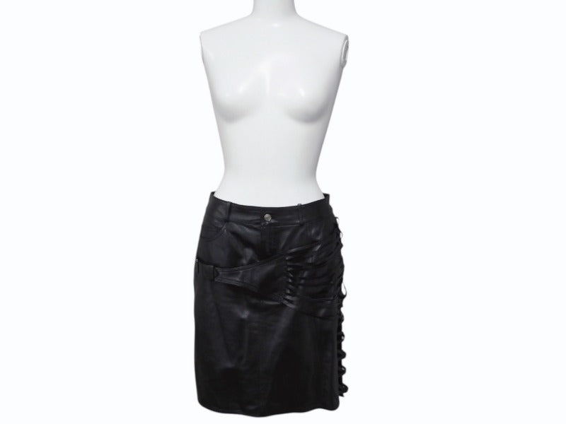 Christian Dior John Galliano Lamb skin Leather Skirt 2H14033350 Galliano period lambskin leather skirt Size US 4 Black Good Condition Used 4b002072