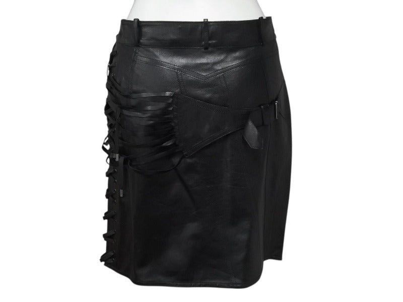Christian Dior クリスチャン ディオール John Galliano Lamb skin Leather Skirt 2H14033350 ガリアーノ期 ラムスキン レザースカート サイズ US 4 ブラック 黒 美品 中古 4b002072