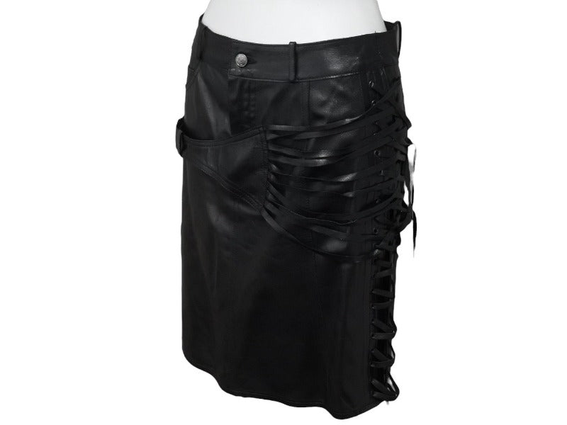 Christian Dior クリスチャン ディオール John Galliano Lamb skin Leather Skirt 2H14033350 ガリアーノ期 ラムスキン レザースカート サイズ US 4 ブラック 黒 美品 中古 4b002072