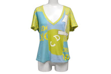 画像をギャラリービューアに読み込む, Christian Dior クリスチャンディオール ガリアーノ期 トロッター ナンバリングTシャツ Vネック 5E16155950 ライトブルー イエロー ライトグリーン 水色 サイズ US 8 中古 4b002080