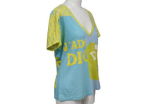 画像をギャラリービューアに読み込む, Christian Dior クリスチャンディオール ガリアーノ期 トロッター ナンバリングTシャツ Vネック 5E16155950 ライトブルー イエロー ライトグリーン 水色 サイズ US 8 中古 4b002080