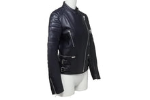 画像をギャラリービューアに読み込む, CELINE セリーヌ シープスキン レザージャケット フィービー期 ライダースジャケット 2 5H99/4533 ネイビー サイズ 36 中古 4b002086