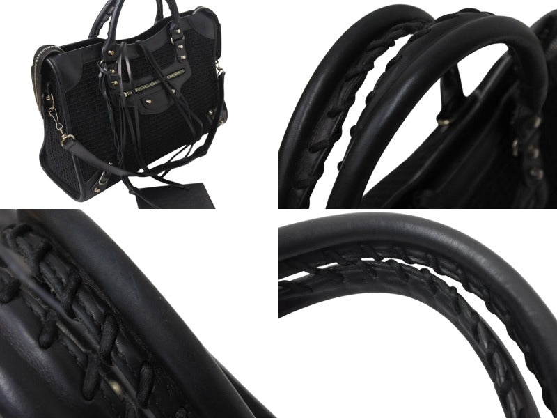 BALENCIAGA バレンシアガ クラシック シティ ハンドバッグ 2WAY 528147 メッシュ レザー ブラック シルバー金具 良品 中古 4b002112