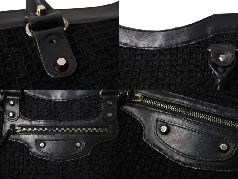 BALENCIAGA バレンシアガ クラシック シティ ハンドバッグ 2WAY 528147 メッシュ レザー ブラック シルバー金具 良品 中古 4b002112