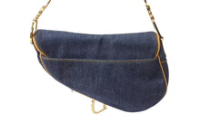 画像をギャラリービューアに読み込む, 極美品 Christian Dior クリスチャンディオール サドルバッグ ワンショルダーバッグ RU 0010 デニム ネイビー ゴールド金具 中古 4b002117