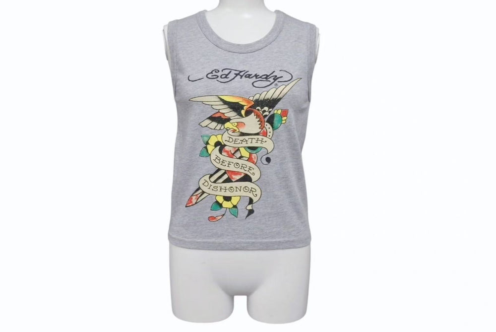 New and unused Ed Hardy Tank Top Kids ED-34-02 Made in CHINA Cotton Gray Multicolor Size 140 Used 4b002120