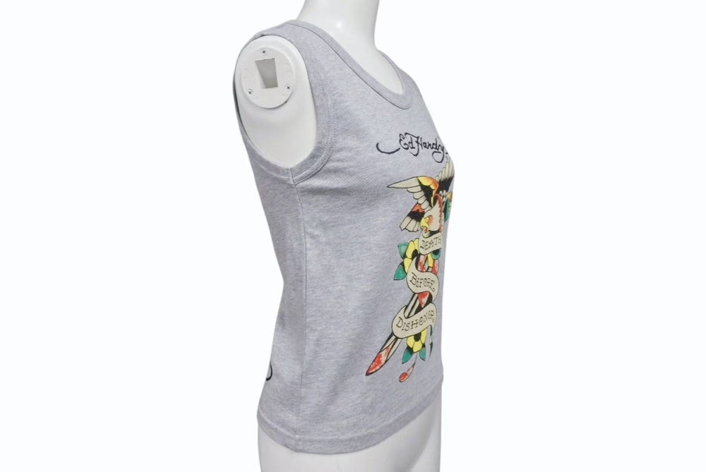 新品未使用 Ed Hardy エドハーディ タンクトップ キッズ ED-34-02 CHINA製 コットン グレー マルチカラー サイズ140 中古 4b002120