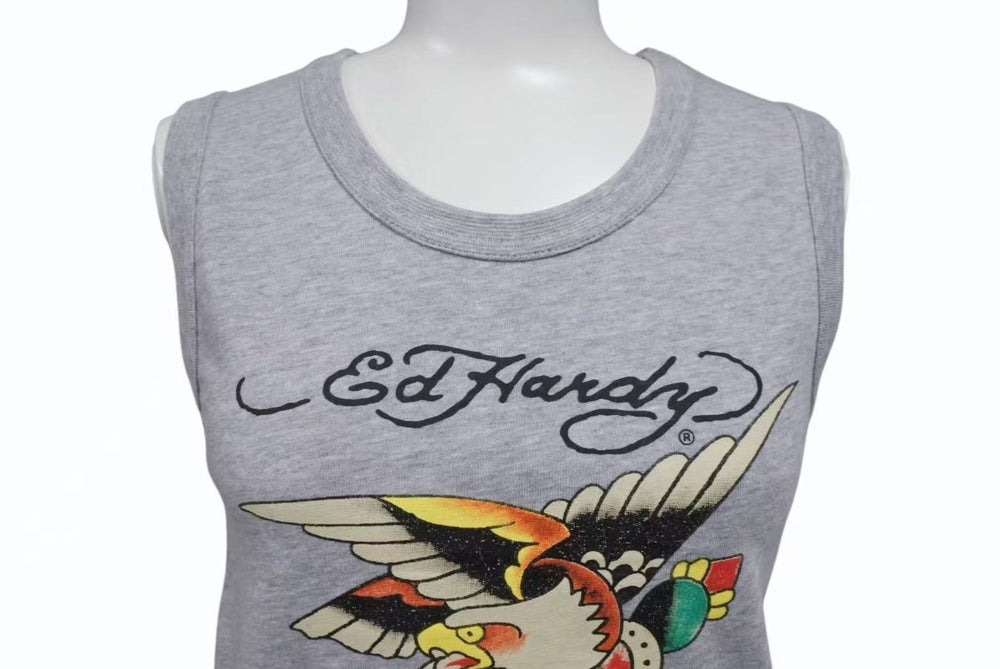 新品未使用 Ed Hardy エドハーディ タンクトップ キッズ ED-34-02 CHINA製 コットン グレー マルチカラー サイズ140 中古 4b002120