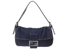 画像をギャラリービューアに読み込む, FENDI フェンディ マンマバケット ワンショルダーバッグ 26425 デニム レザー ネイビー シルバー金具 美品 中古 4b002120ff
