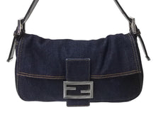 画像をギャラリービューアに読み込む, FENDI フェンディ マンマバケット ワンショルダーバッグ 26425 デニム レザー ネイビー シルバー金具 美品 中古 4b002120ff