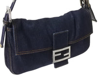 画像をギャラリービューアに読み込む, FENDI フェンディ マンマバケット ワンショルダーバッグ 26425 デニム レザー ネイビー シルバー金具 美品 中古 4b002120ff