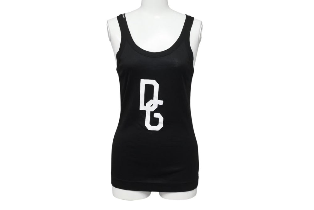 DOLCE&GABBANA ドルチェ&ガッバーナ タンクトップ DGロゴ JTJ3K イタリア製 コットン ブラック ホワイト サイズ40 美品 中古 4b002133