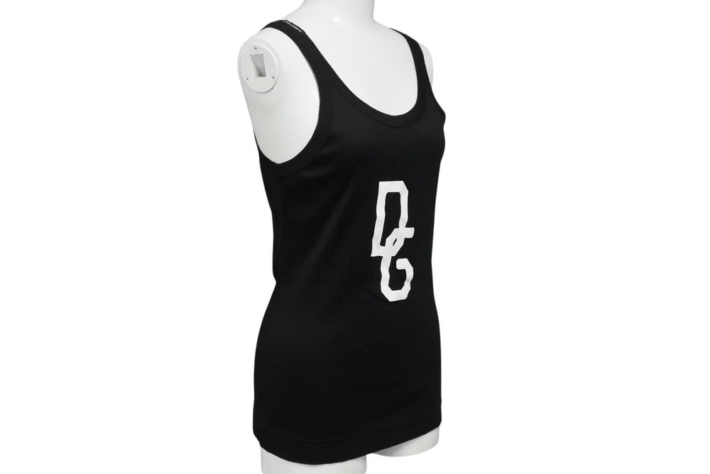 DOLCE&GABBANA Dolce&ガL'Abbana Tank Top with DG Logo, JTJ3K, Made in Italy, Cotton, Black/White, Size 40, Excellent Condition, Used, 4b002133