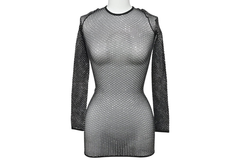 極美品 BALENCIAGA バレンシアガ 23FW クリスタル メッシュ ミニドレス 748657 3D2B4 ブラック サイズS 中古 4b002156