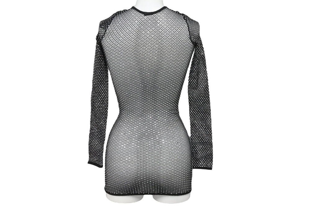 極美品 BALENCIAGA バレンシアガ 23FW クリスタル メッシュ ミニドレス 748657 3D2B4 ブラック サイズS 中古 4b002156
