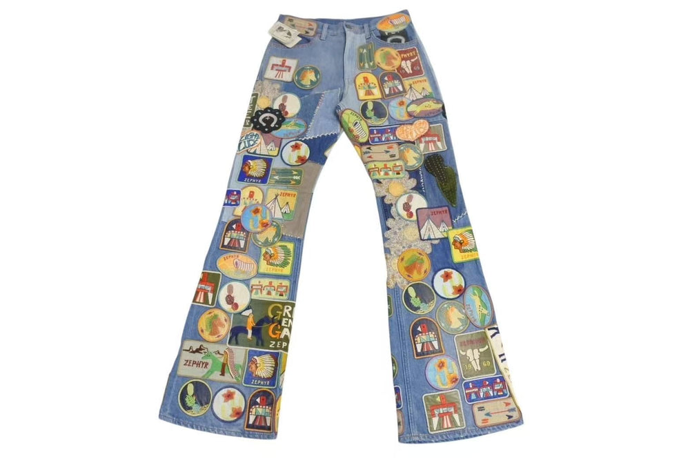 新品未使用 KAPITAL キャピタル 23AW Rat Flare Jeans ワッペンデニムパンツ パッチ K2304LP145 Indigo インディゴ サイズ 32 中古 4b002203
