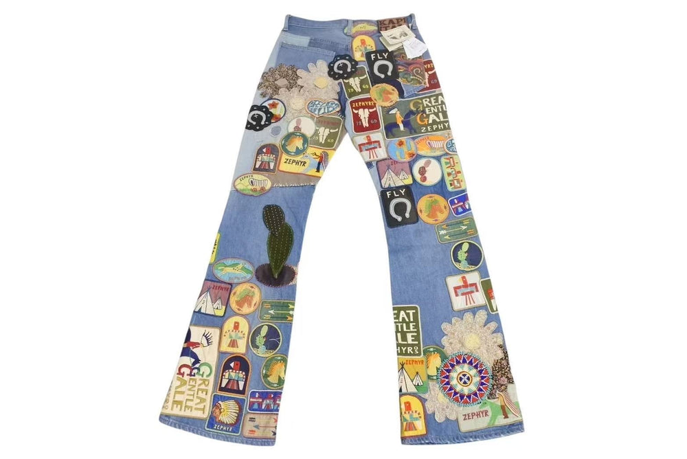 新品未使用 KAPITAL キャピタル 23AW Rat Flare Jeans ワッペンデニムパンツ パッチ K2304LP145 Indigo インディゴ サイズ 32 中古 4b002203