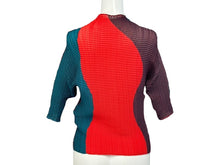 画像をギャラリービューアに読み込む, 極美品 ISSEY MIYAKE イッセイミヤケ シェイプドプリーツシャツ IM31FJ638 レッド ブルー ポリエステル サイズ2 中古 4b002204