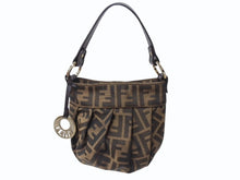 画像をギャラリービューアに読み込む, 新品同様 FENDI フェンディ ミニハンドバッグ ズッカ柄 モノグラム 8BK044 キャンバス レザー ブラウン ゴールド金具 中古 4b002213