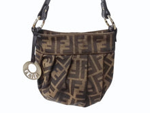 画像をギャラリービューアに読み込む, 新品同様 FENDI フェンディ ミニハンドバッグ ズッカ柄 モノグラム 8BK044 キャンバス レザー ブラウン ゴールド金具 中古 4b002213