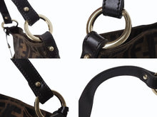 画像をギャラリービューアに読み込む, 新品同様 FENDI フェンディ ミニハンドバッグ ズッカ柄 モノグラム 8BK044 キャンバス レザー ブラウン ゴールド金具 中古 4b002213