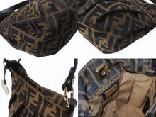 画像をギャラリービューアに読み込む, 新品同様 FENDI フェンディ ミニハンドバッグ ズッカ柄 モノグラム 8BK044 キャンバス レザー ブラウン ゴールド金具 中古 4b002213