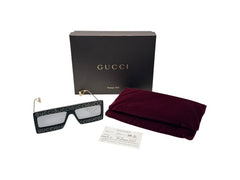 GUCCI Gucci Sunglasses GG0431S Size 60□16 145 Black Gold Rhinestone Metal Plastic Good Condition Used 4b002231