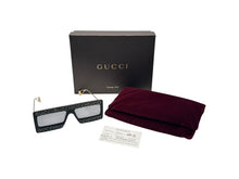 画像をギャラリービューアに読み込む, GUCCI グッチ サングラス GG0431S サイズ60□16 145 ブラック ゴールド ラインストーン メタル プラスチック 美品 中古 4b002231