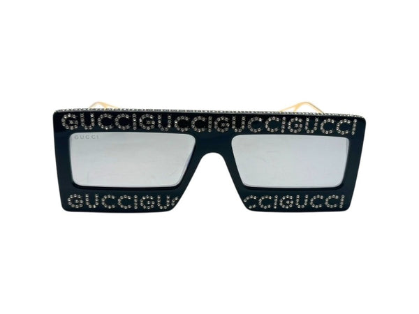 GUCCI Gucci Sunglasses GG0431S Size 60□16 145 Black Gold Rhinestone Metal Plastic Good Condition Used 4b002231