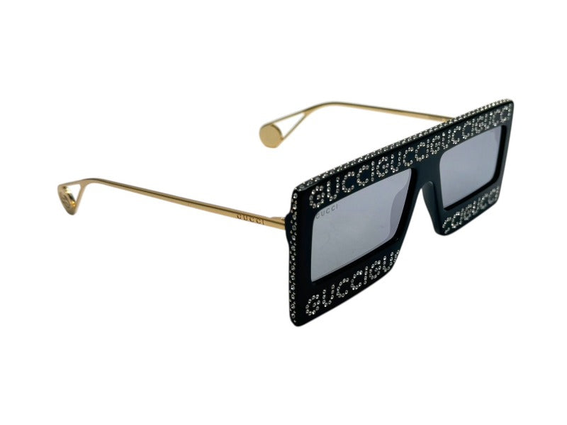 GUCCI グッチ サングラス GG0431S サイズ60□16 145 ブラック ゴールド ラインストーン メタル プラスチック 美品 中古 4b002231