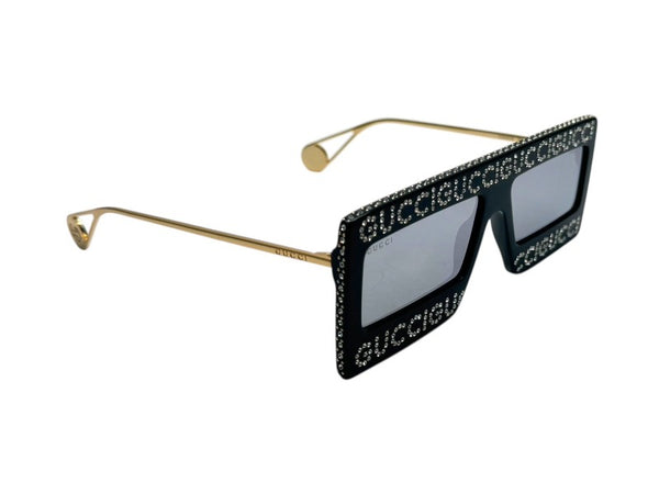 GUCCI Gucci Sunglasses GG0431S Size 60□16 145 Black Gold Rhinestone Metal Plastic Good Condition Used 4b002231