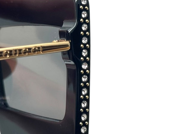 GUCCI Gucci Sunglasses GG0431S Size 60□16 145 Black Gold Rhinestone Metal Plastic Good Condition Used 4b002231