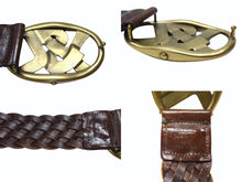 Load image into Gallery viewer, YVES SAINT LAURENT イヴサンローラン YSL ロゴ バックル ベルト ブラウン レザー メッシュ 141516 ゴールド金具 小物 美品 中古 4b002234