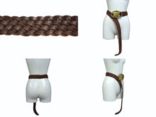 Load image into Gallery viewer, YVES SAINT LAURENT イヴサンローラン YSL ロゴ バックル ベルト ブラウン レザー メッシュ 141516 ゴールド金具 小物 美品 中古 4b002234