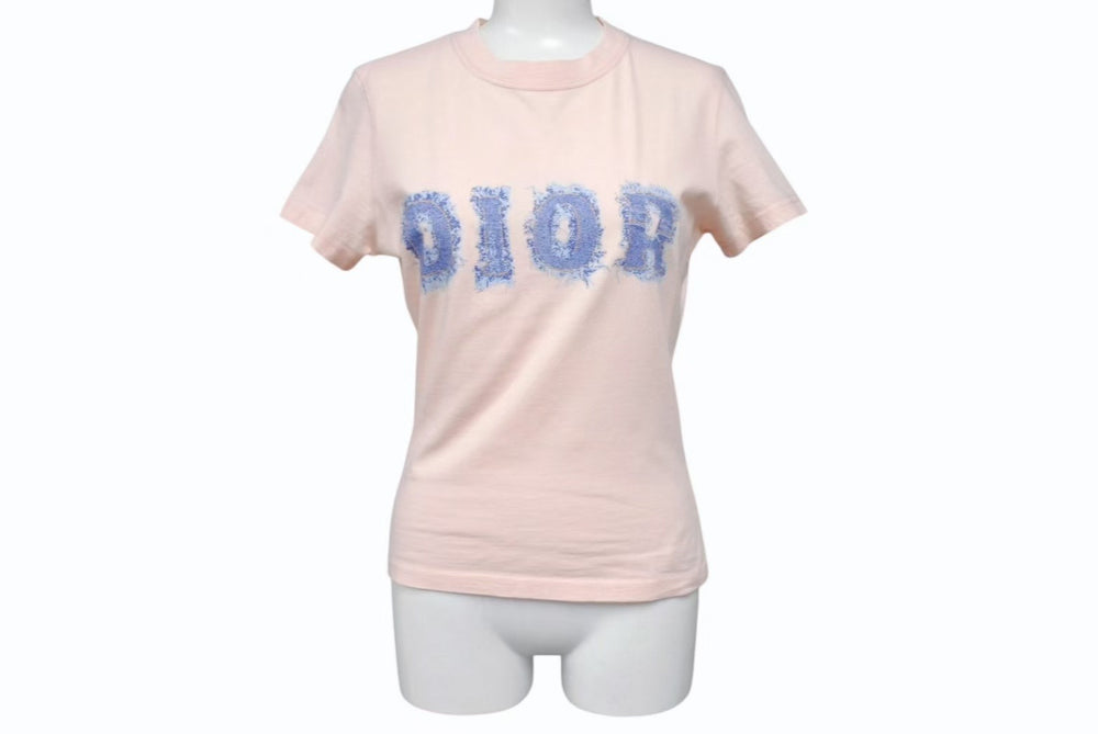 ChristianDior Christian Dior Short Sleeve T-shirt 3P16155024 Size 38 Denim Logo Print Pink Good Condition Used 4b002238
